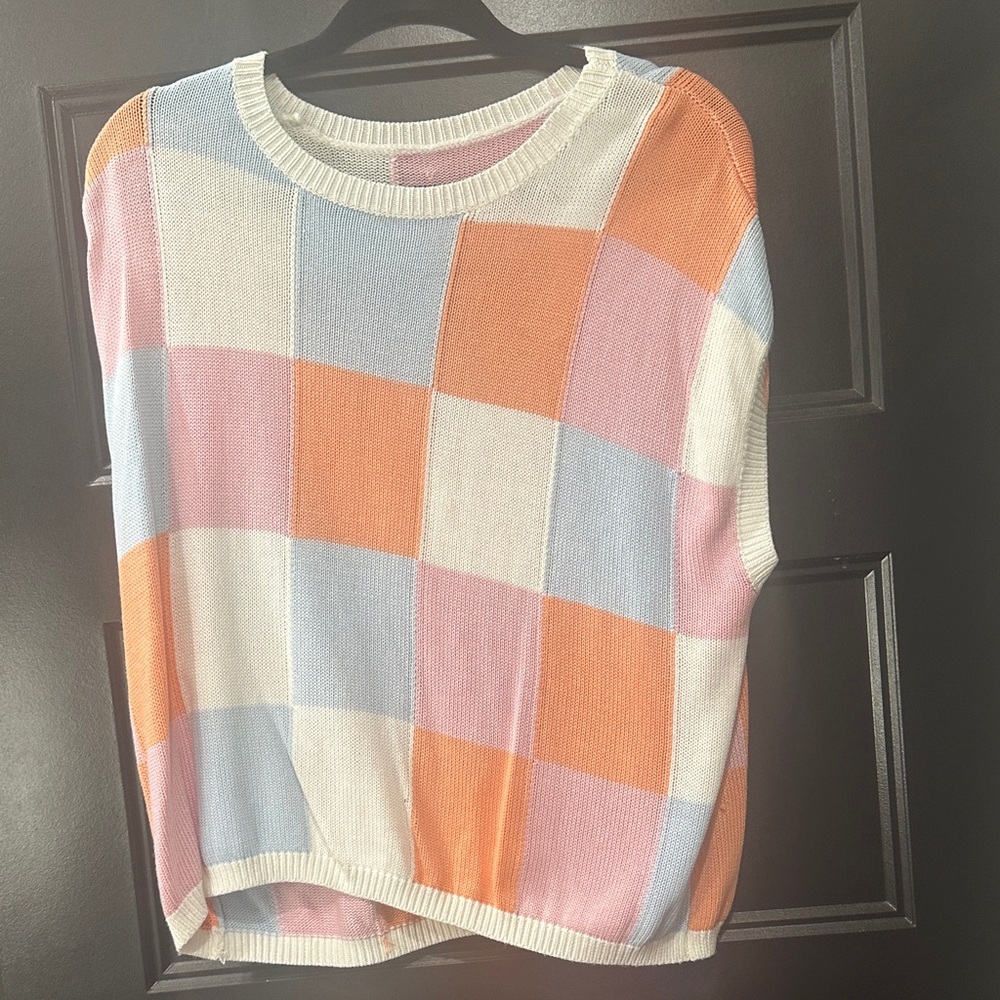 Colorful Checkered Sleeveless Sweater